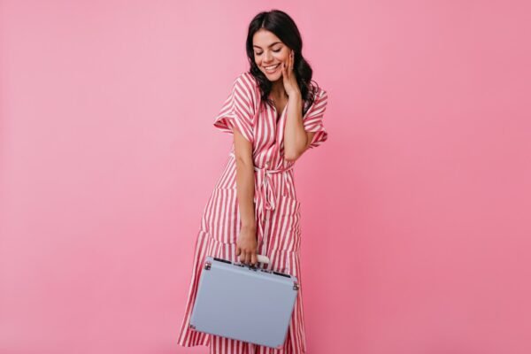 Vestido longo de listras rosa